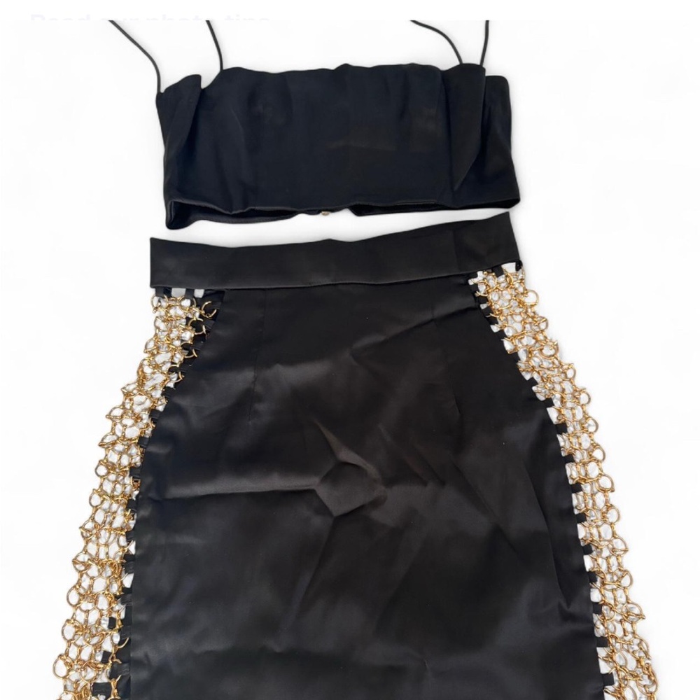 Oh Polly Black Skirt Set with Gold Chain Detail